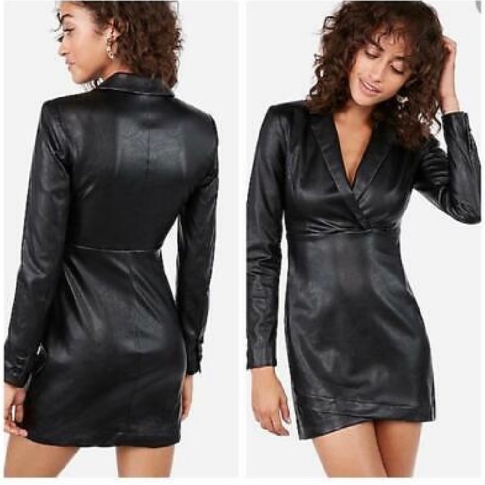Express X Negin Mirsalehi Black Vegan Leather Blazer Dress Size 0